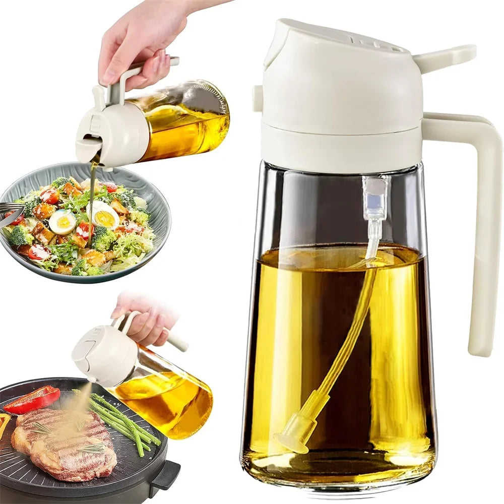 Olive Oil Dispenser,15.8oz/470ml,2in1 Oil Sprayer & Pourer for Salads,Frying,Grilling,Ideal for Kitchen,Glass Oil Sprayer Bottle