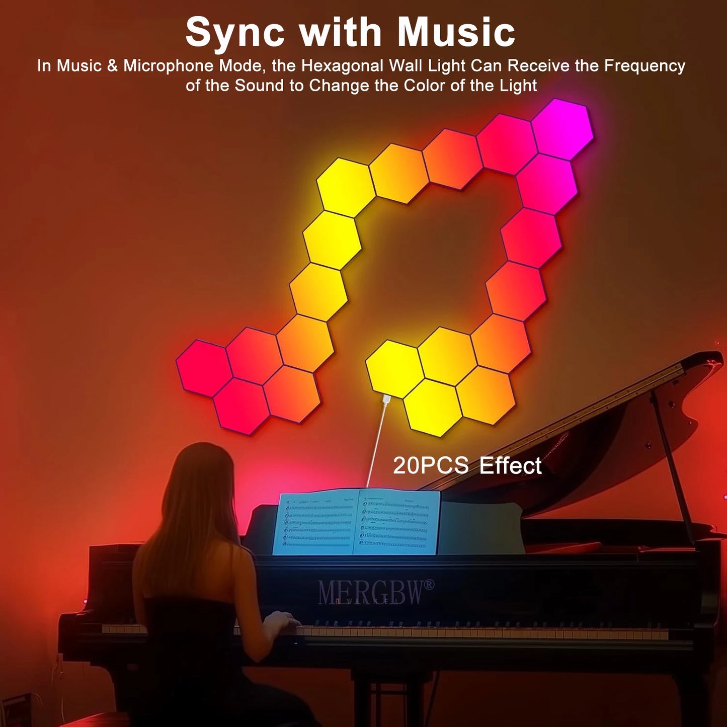 RGB Intelligent Hexagonal Wall Lamp Color Changing Ambient Night Light Hexagona Shape MeRGBW APP DIY Music Sync Game Room Home
