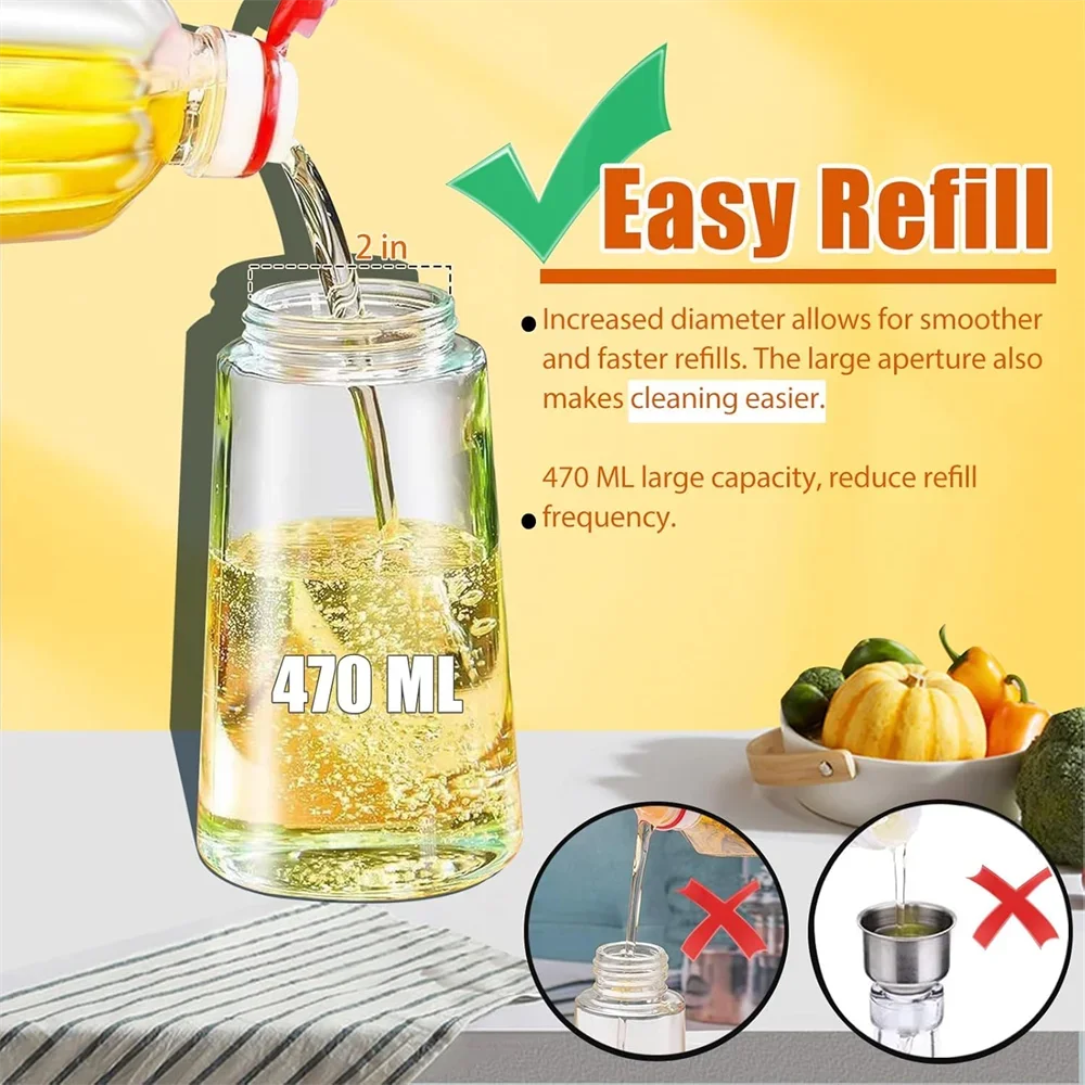 Olive Oil Dispenser,15.8oz/470ml,2in1 Oil Sprayer & Pourer for Salads,Frying,Grilling,Ideal for Kitchen,Glass Oil Sprayer Bottle
