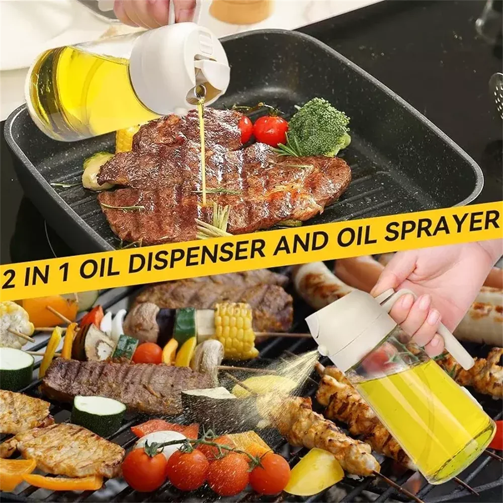 Olive Oil Dispenser,15.8oz/470ml,2in1 Oil Sprayer & Pourer for Salads,Frying,Grilling,Ideal for Kitchen,Glass Oil Sprayer Bottle