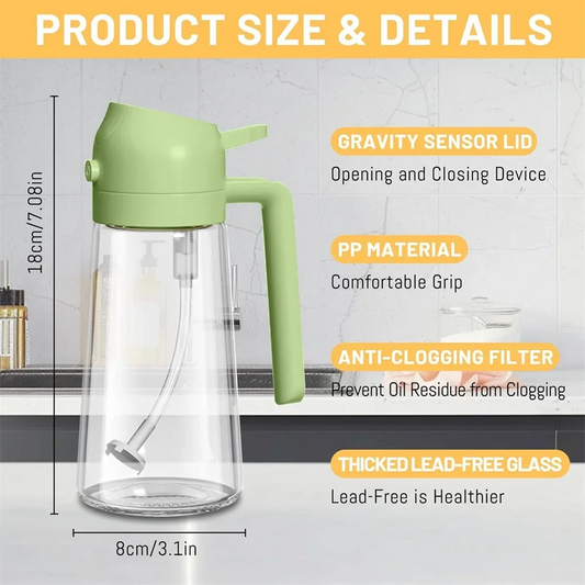 Olive Oil Dispenser,15.8oz/470ml,2in1 Oil Sprayer & Pourer for Salads,Frying,Grilling,Ideal for Kitchen,Glass Oil Sprayer Bottle