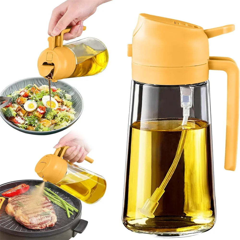 Olive Oil Dispenser,15.8oz/470ml,2in1 Oil Sprayer & Pourer for Salads,Frying,Grilling,Ideal for Kitchen,Glass Oil Sprayer Bottle