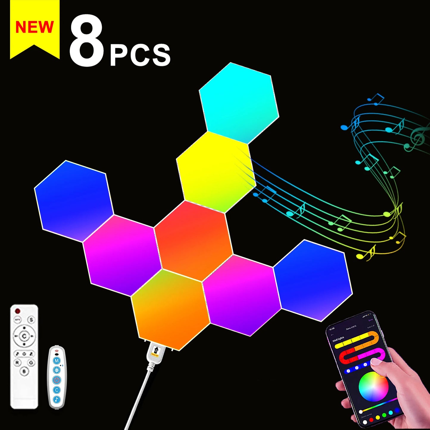 RGB Intelligent Hexagonal Wall Lamp Color Changing Ambient Night Light Hexagona Shape MeRGBW APP DIY Music Sync Game Room Home