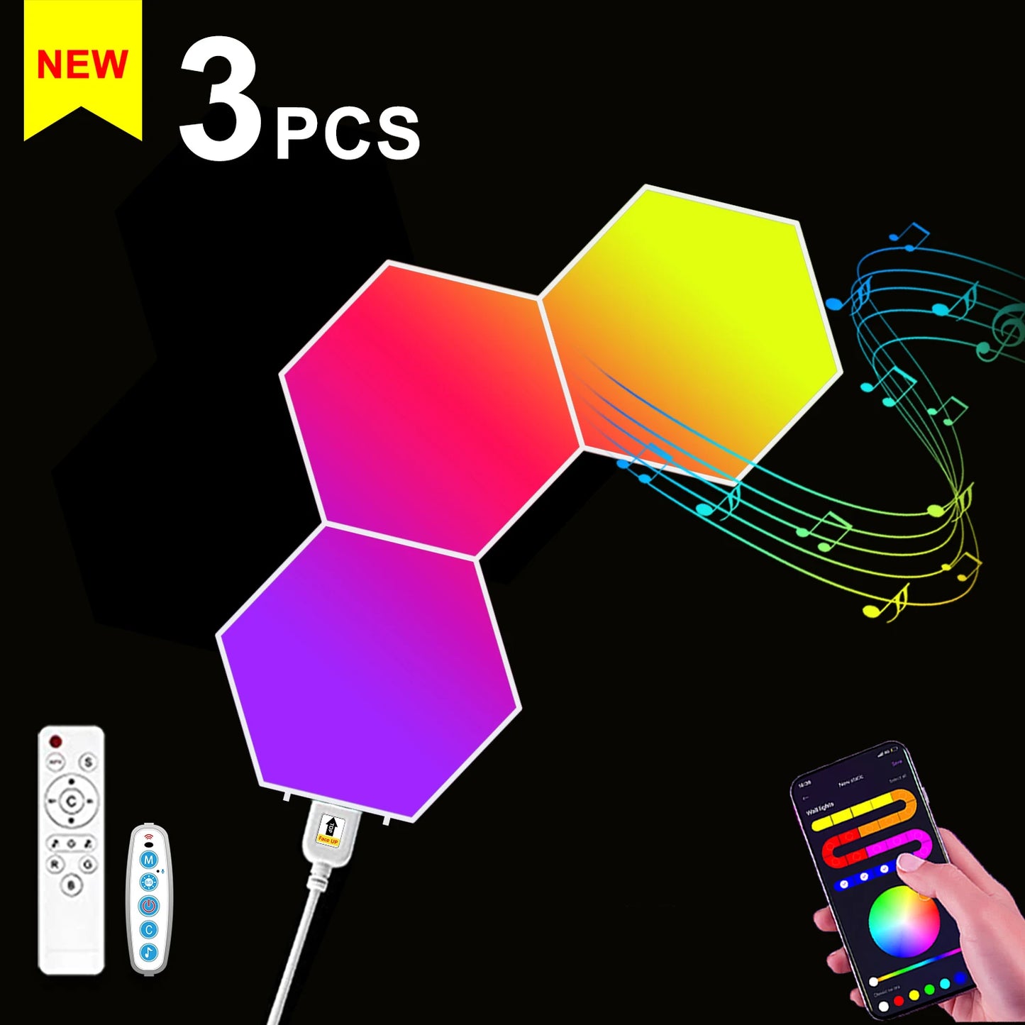 RGB Intelligent Hexagonal Wall Lamp Color Changing Ambient Night Light Hexagona Shape MeRGBW APP DIY Music Sync Game Room Home