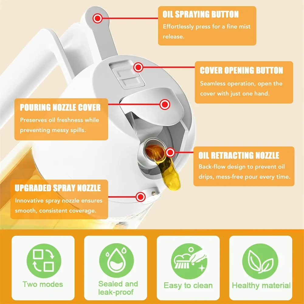 Olive Oil Dispenser,15.8oz/470ml,2in1 Oil Sprayer & Pourer for Salads,Frying,Grilling,Ideal for Kitchen,Glass Oil Sprayer Bottle