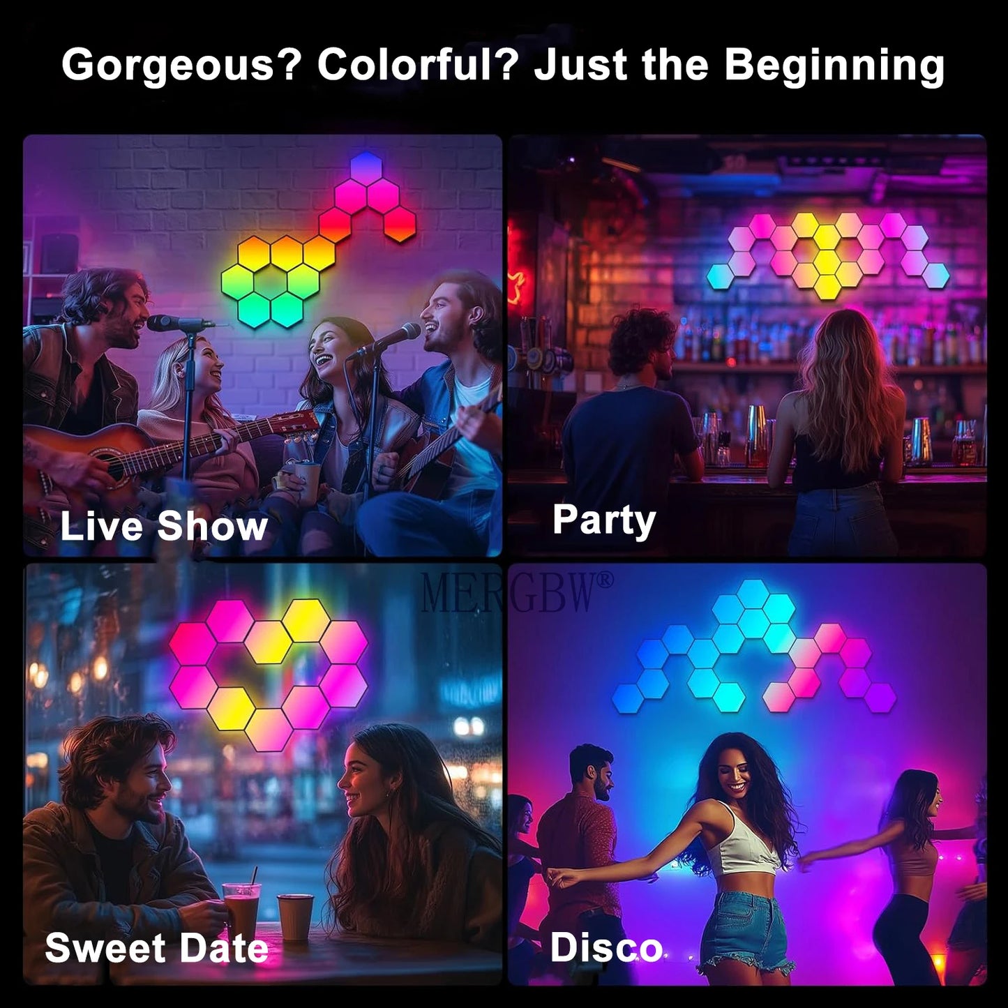 RGB Intelligent Hexagonal Wall Lamp Color Changing Ambient Night Light Hexagona Shape MeRGBW APP DIY Music Sync Game Room Home