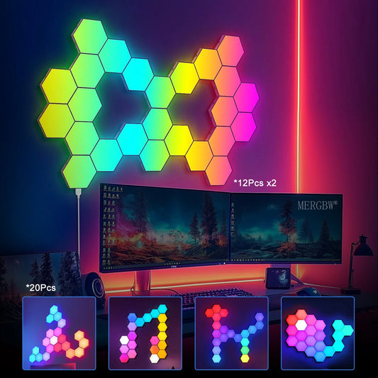 RGB Intelligent Hexagonal Wall Lamp Color Changing Ambient Night Light Hexagona Shape MeRGBW APP DIY Music Sync Game Room Home