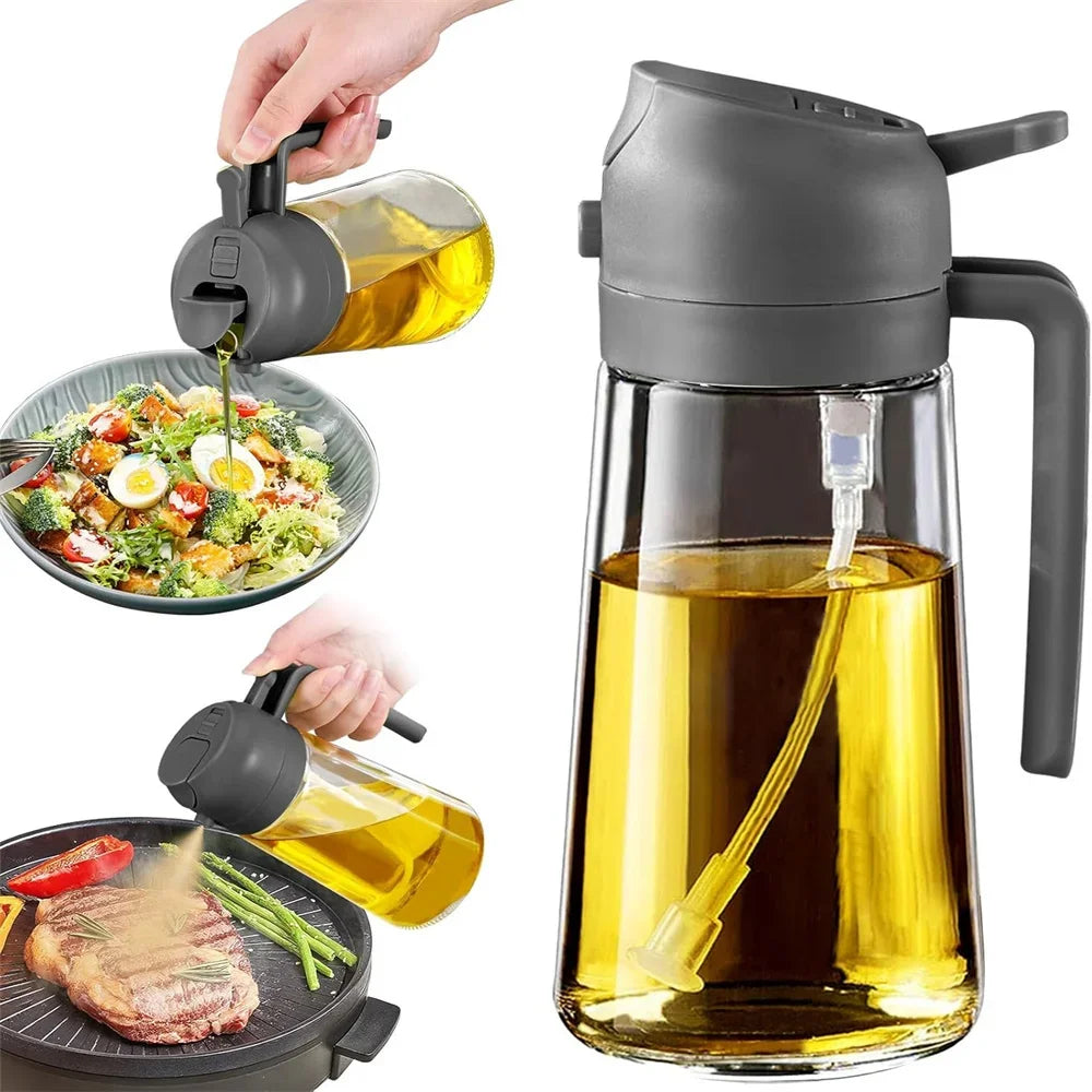 Olive Oil Dispenser,15.8oz/470ml,2in1 Oil Sprayer & Pourer for Salads,Frying,Grilling,Ideal for Kitchen,Glass Oil Sprayer Bottle